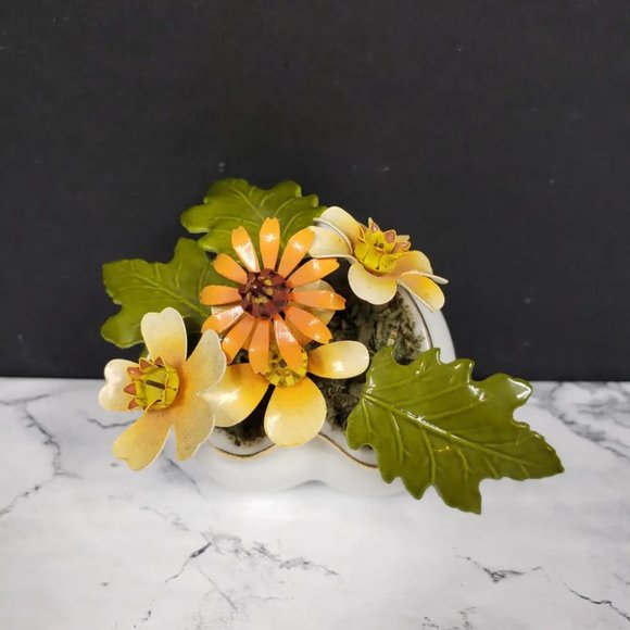 Porcelain Heart Ted Arnold Enameled Metal Flowers Vintage - Picture 7 of 9